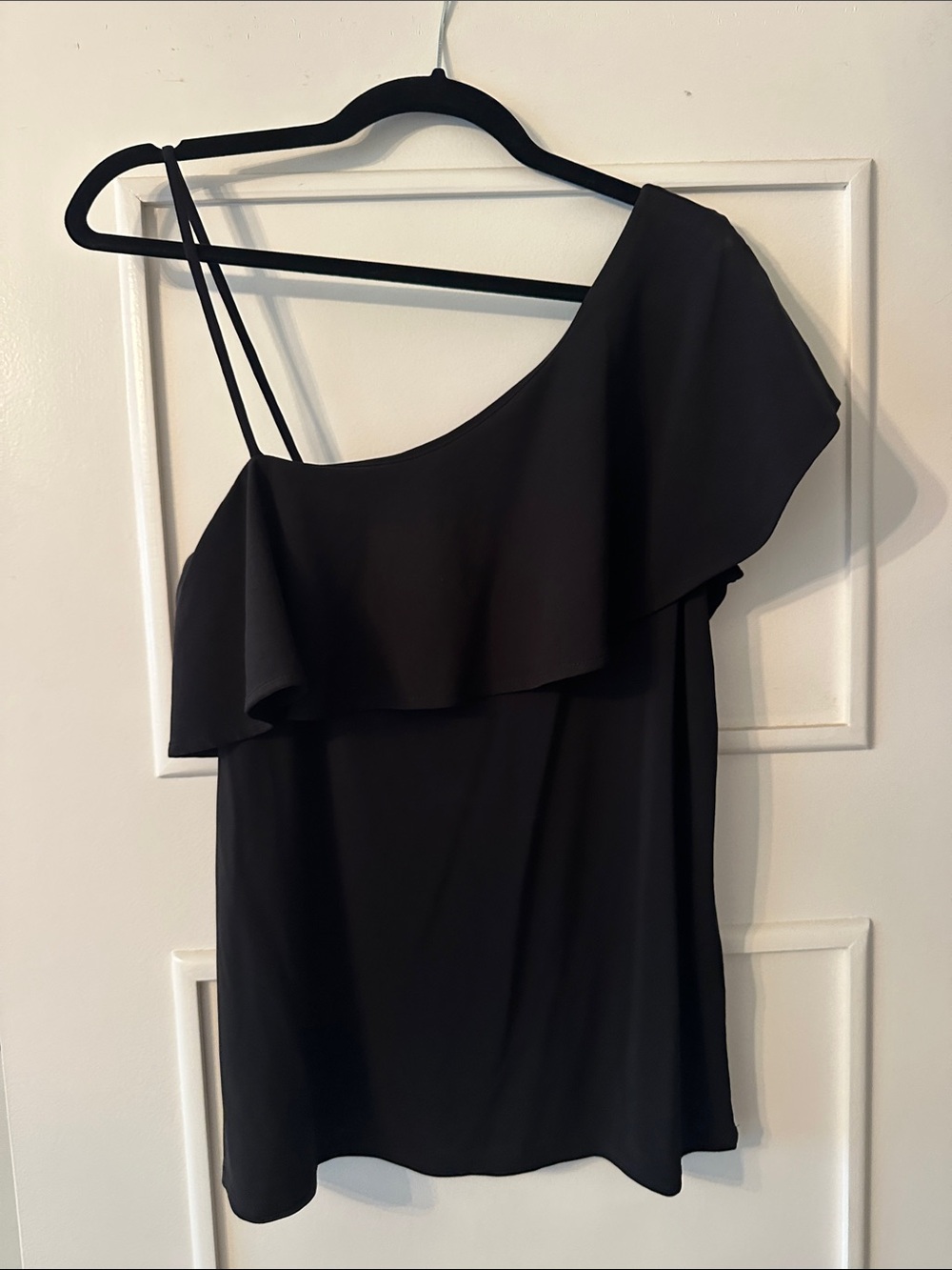 One-Shoulder Black Ruffle Blouse
